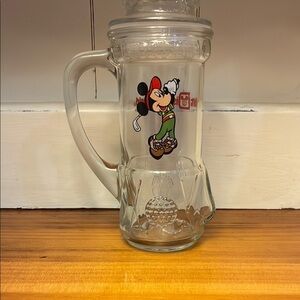 Walt Disney World Golf Mickey Mouse Glass Mug with Handle and Lid